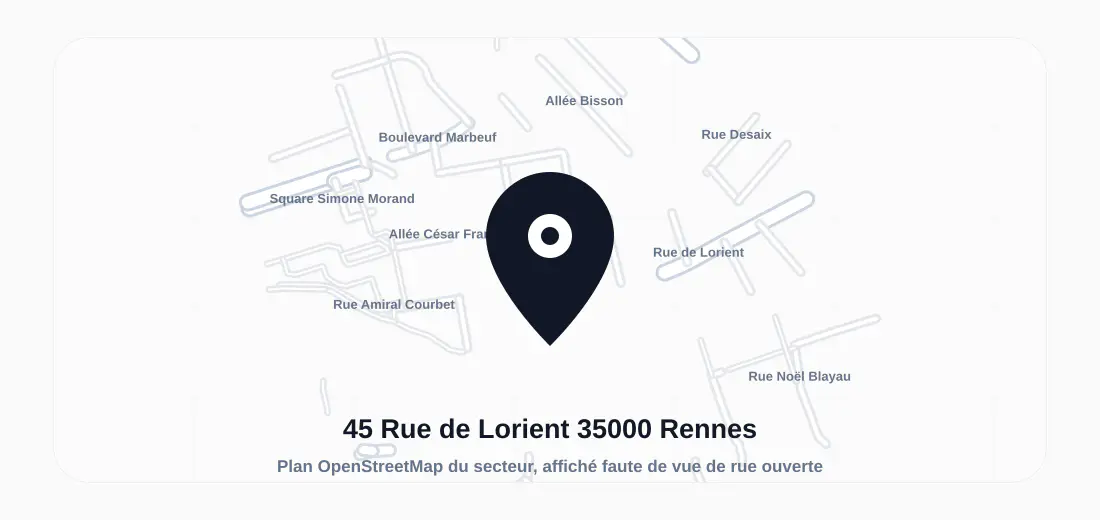 Plan du secteur de 45 Rue de Lorient 35000 Rennes