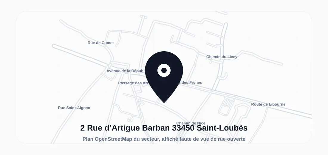 Plan du secteur de 2 Rue d’Artigue Barban, 33450 Saint-Loubès